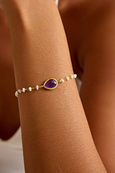 art and crafts jewelry Ametist Taşlı İncili Gümüş Örgü Bileklik