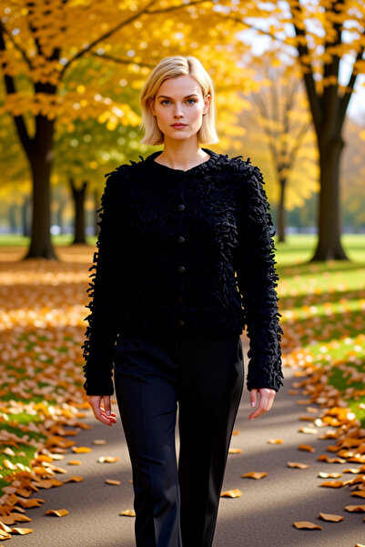 BENERLY Cardiganul de damă din tricotaj cu ciucuri, cu design elegant și text...