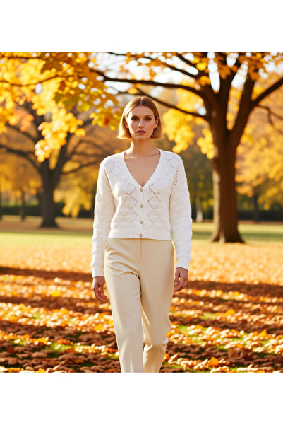 BENERLY Tricotaj pentru femei cu decolteu în V ajurat Cardigan Funcțional Dur...