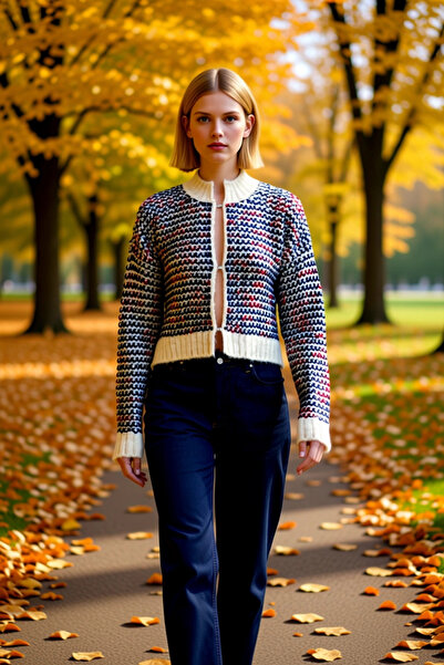 BENERLY Kadın Sıcak Tutan Oversize Crop Dik Yaka Geometrik Örgü Desenli Uzun ...