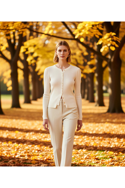 BENERLY Kadın Merserize Görünümlü Fitilli Dokuma Bisiklet Yaka Uzun Kollu Cro...