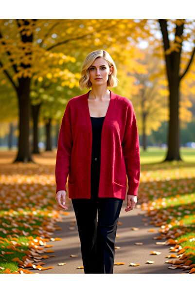 BENERLY كارديجان نسائي مريح بياقة على شكل حرف V وجيوب، مصنوع من التريكو المنس...