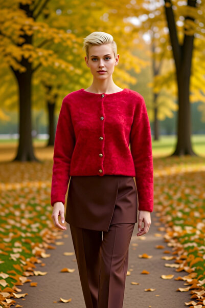 BENERLY Women's Soft Textured Jewel Button Crew Neck Long Sleeve Knitwear Car...