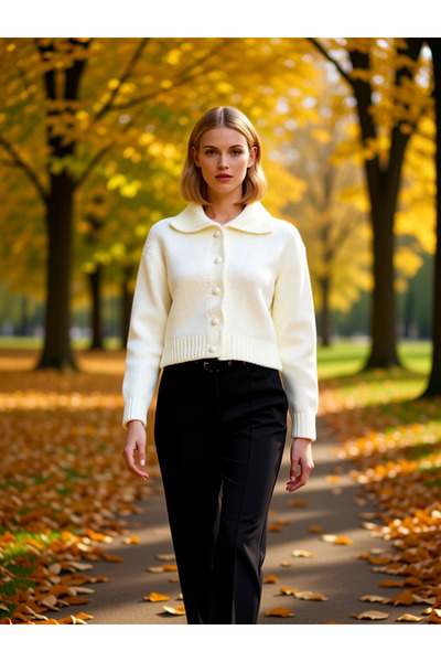 BENERLY Cardigan tricotat supradimensionat, cu guler polo și mâneci scurte, p...