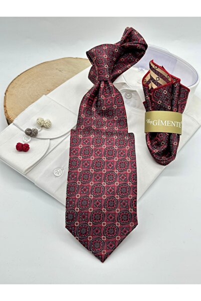 Gutiero Classic Tie with Red Patterned Handkerchief