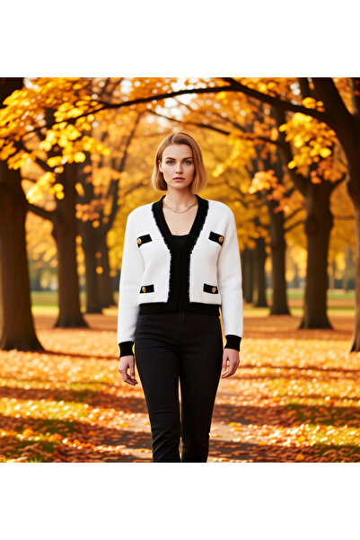 BENERLY Women's Fuzzy Yarn Short Cut Knitwear Cardigan V-Neck Long Sleeve Sty...