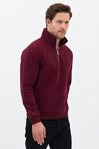 JBC Unisex Relax Fit Comfortable Cut Cotton Half Zipper Stand Collar Sweatshirt