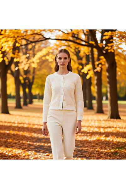 BENERLY Women's Elegant Lace Embroidered Soft Textured Knitwear Cardigan Crew...