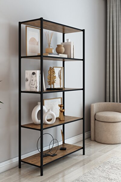 DEKOZUM SCARLET Metal Kitaplık 5 Raflı Çok Amaçlı Dosya Kitap Rafı Ofis Salon...