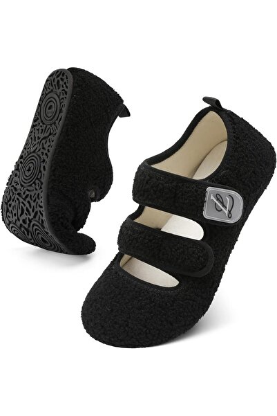 Sama Leisfit Women's Adjustable Fuzzy House Slippers with Rubber Sole