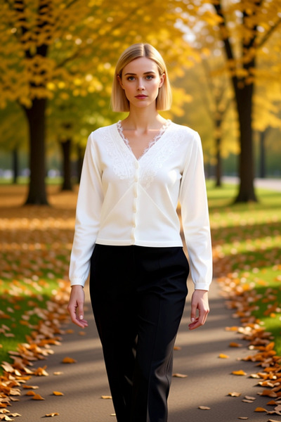 BENERLY Women's Crop Lace Embroidered V-Neck Fine Textured Long Sleeve Fitted...