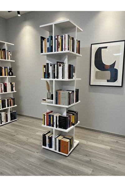 portisya SARMAL 360° dönebilen 140 kitap kapasiteli raflı bölmeli okul ofis k...