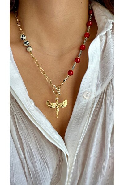 Gigi Jasper taşı ve mercan taşı tasarım İsis kolye