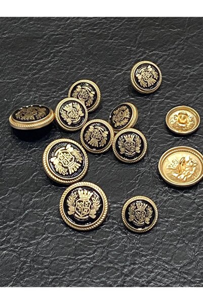 karantuhafiye Blazer Ceket Düğmesi Takımı / 4+8 set / Mat Gold / Siyah Gold