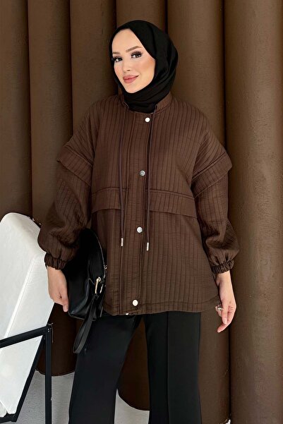 Melike Tatar Quilted Zippered Jacket Brown 3720