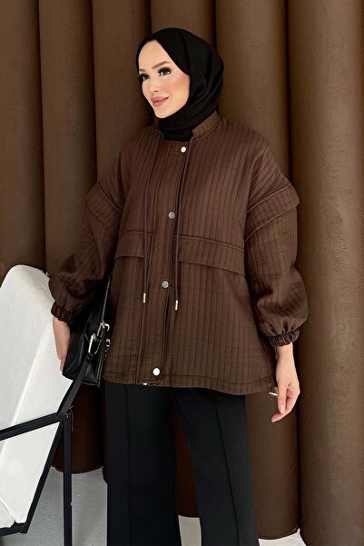 Melike Tatar Quilted Zippered Jacket Brown 3720