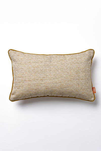 THE KUN Zigzag Desenli Sarı Biyeli Dekoratif Kırlent Kılıfı 30x50 cm Krem