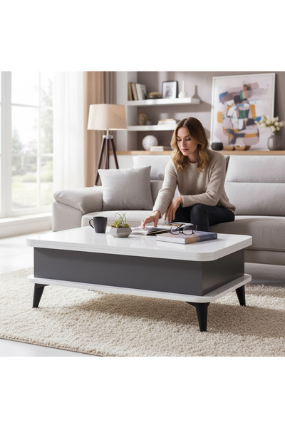 EFSA 5 KADEMELİ SABİT AYAKLI AKILLI ORTA SEHPA BEYAZ - ANTRASİT