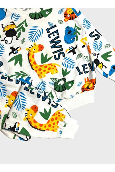 ALİŞ KİDS Boy's Cotton Raised White Safari Print Long Sleeve Winter Pajamas Set