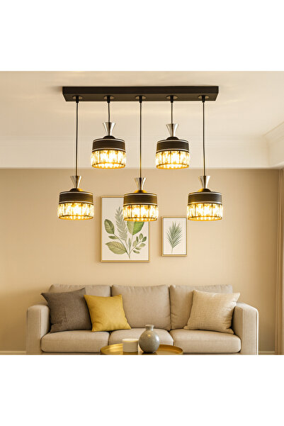 KÖSEOĞLU AYDINLATMA SİYAH SIRALI 5Lİ SARKIT AVİZE ( 9W LED AMPUL HEDİYE )