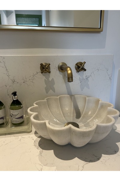 Belle Vie Beyaz mermer çiçek model lavabo el işçiliği %100 el işçiliği lavabo