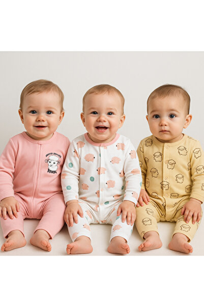 AKİ MODA KİDS Koz Baby Sleeping Bag 3-Pack Daily Cotton Zipper Without Booties