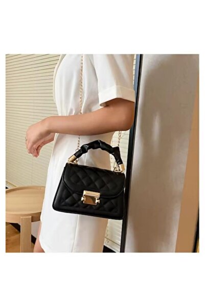 beauty pack Geantă elegantă de damă cu lanț auriu, piele ecologică, neagră