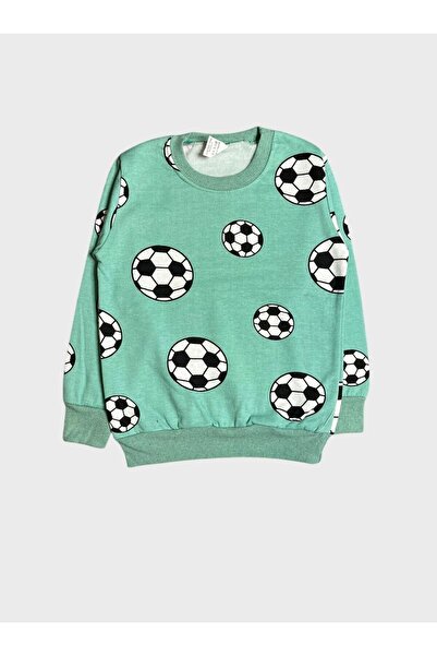 ALİŞ KİDS Boys' Cotton Fleece-Lined Green Football Ball Patterned Long Sleeve Winter Pajama Set