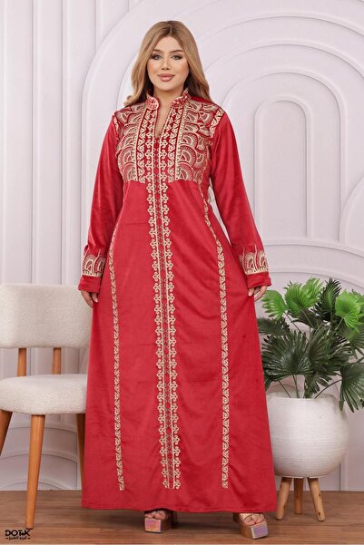 Lyaly aljlabyh A velvet winter jalabiya with elegant "shoulder and arm" embroidery, a modest and modern look.