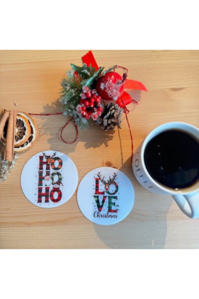 Lazer Store قاعدة كوب مستديرة منقوشة للعام الجديد مطبوع مكونة من قطعتين موديل...