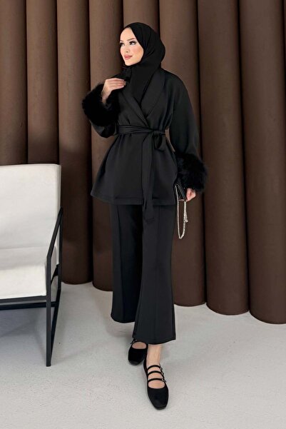 Melike Tatar Sleeved Fur Scuba Suit Black 3725