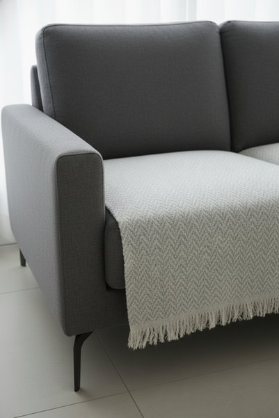 Senpai NaturaLux Cotton Bohemian Sofa Seat-Covering Sleeper Armchair Cover Shawl | 100x210 Light Gray