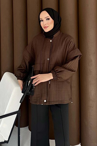 Melike Tatar Quilted Zippered Jacket Brown 3720