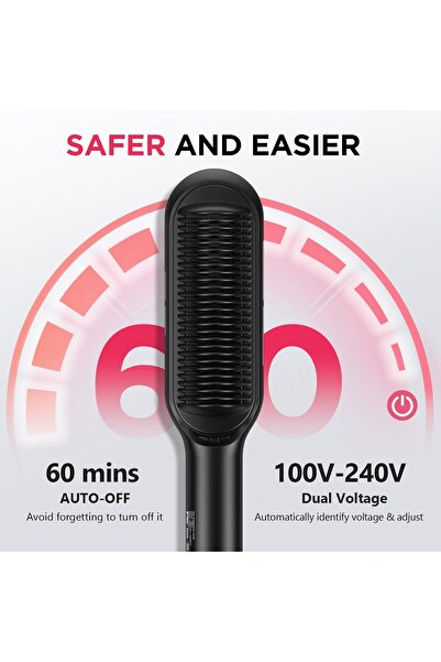 Arabest Hair Straightener Brush 2-in-1 Ionic Comb with LCD, 13 Temps 210℉-450℉