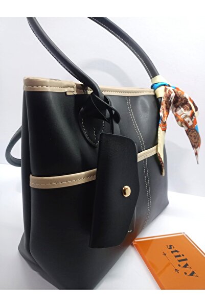 stilyy Black Shoulder Bag with Scarf & Wallet Detail
