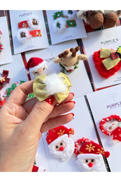 PURPLE'S BİR TUTAM MUTLULUK Gold Colored Baby Hair Clip with Fur Pompom in the Middle for Thin Hair