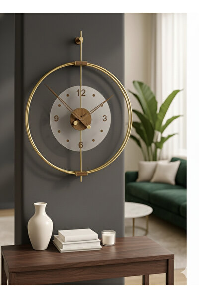 Lamra Dizayn Rosa Gold/ Ceviz Premium çift çemberli Lüx büyük sessiz Duvar Saati