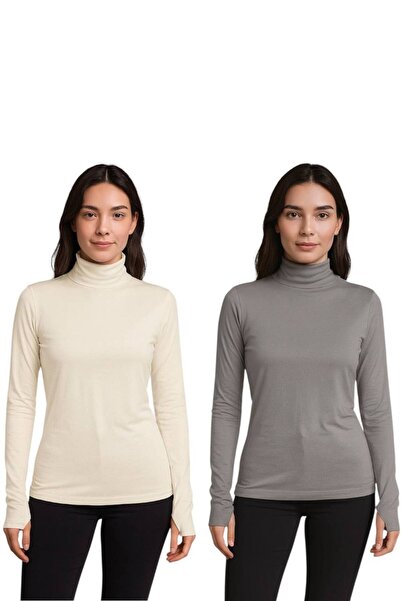 ALDAIYR 2 bucăți Body cu mânecă lungă pentru femei cu gât rotund material ela...