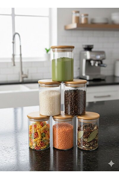 Coş Ev Mutfak طقم 6 أوعية توابل من الزجاج البوروسيليكات سعة 200 مل