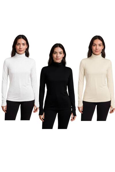 ALDAIYR 3 Pcs Round Neck Women's Long Sleeve Stretch Fabric Bodysuit with Fin...