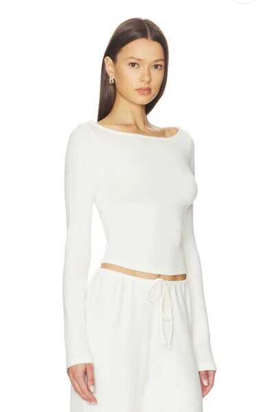 AFR CLOTHES Women's Off-White Boat Neck Double Layer Jersey Bluse