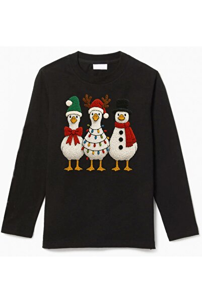 Efendioğlu Design Long-Sleeve 3 Ducks New Year Christmas Christmas Printed Cotton Child T-Shirt