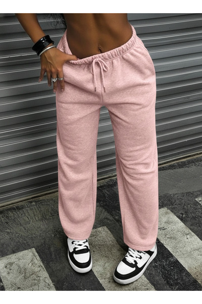 SLAW REZZ Women's Black Sweatpants High Waist Winter Fleece-Lined Stitched Hem Wide Leg Sweatpants