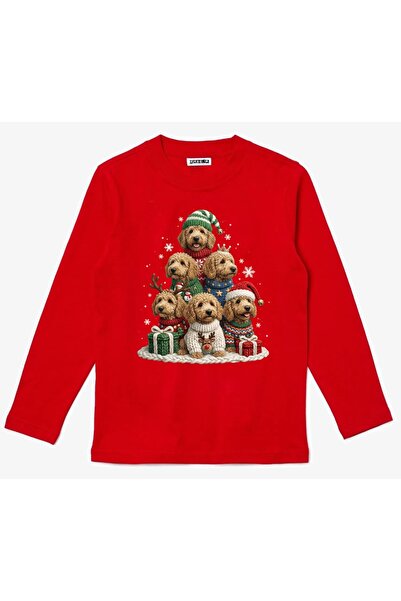 Efendioğlu Design Long Sleeve Dogs New Year Christmas Tree Printed Christmas Printed Cotton Children's T-Shirt
