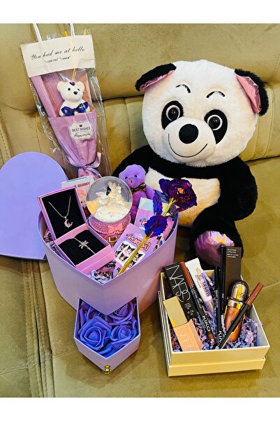 HEDİYEVİM Mor çekmeceli sevgi kutusu sevgiliye hediye kutusu seti