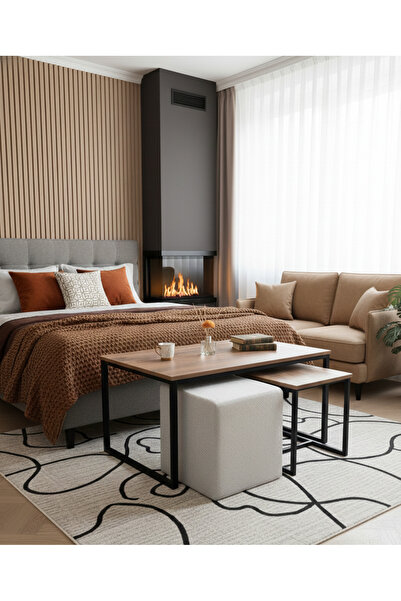 Kırlenta İÇİÇE YAN SEHPA VE 1 ADET PUF ORTA SEHPA ÇOK AMAÇLI YAN SEHPA