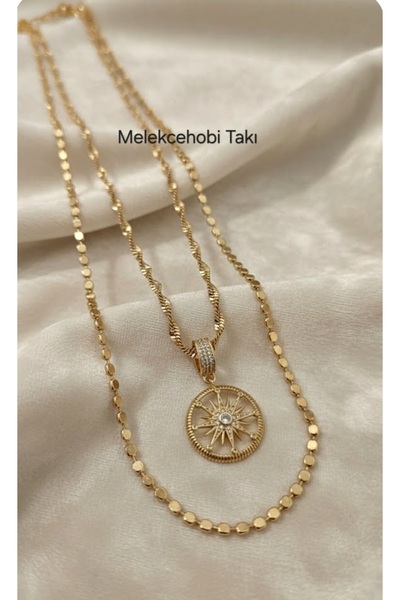 XUPING JEWELRY 18K Altın Kaplama İkili Kolye Kombini | Midalye Zincir ve Burg...