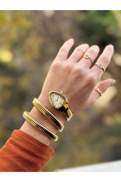 Ferrucci Women's Snake Watch, in Gift Box, Steel Band, Yellow Color, with Bracelet Gift