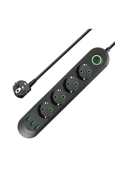 OEM Prelungitor multifuncțional Aisadon 3 m – 5 prize + 3 USB – Protecție com...