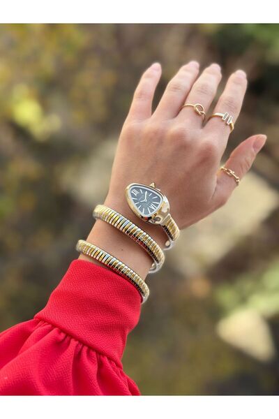 Ferrucci Women's Snake Watch, in Gift Box, Steel Band, Yellow-Silver Green Color, with Bracelet Gift